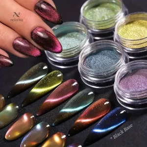 Vernis en Poudre Effet Œil de Chat 3D – Couleurs Métalliques Magnétiques pour Nail Art Intense