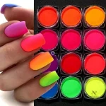 Vernis en poudre fluorescent – 12 couleurs néon pour nail art