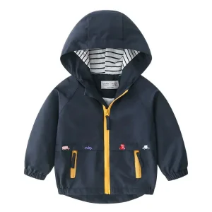 Veste Coupe-Vent Enfant à Capuche – Imperméable Légère avec Motifs Voitures