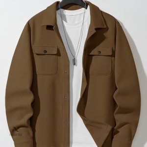 Veste décontractée à boutons de couleur unie