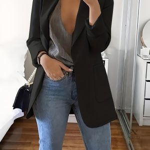 Blazer Femme Ajusté avec Col Relevé