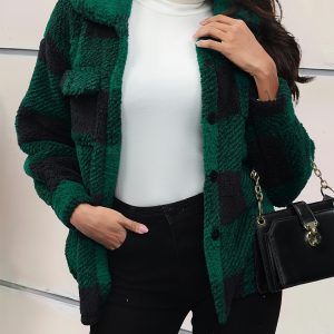Veste Hiver Élégante Motif Carreaux