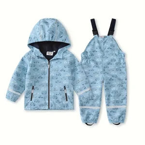 Veste Imperméable Enfant à Capuche – Coupe-Vent Légère Motifs Voitures Bleue