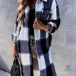 Veste longue avec poches, style à carreaux