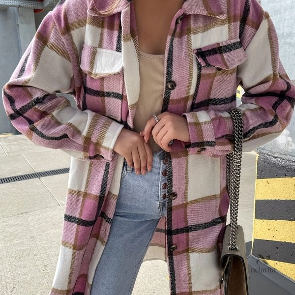 Manteau à carreaux chic avec poches fonctionnelles