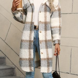 Veste à carreaux douce et chaude pour femmes