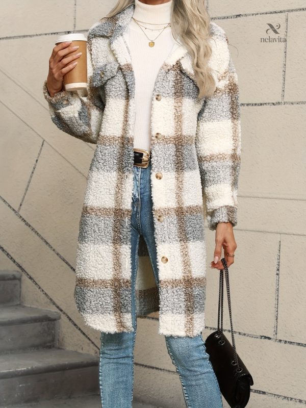 veste-longue-douce-a-carreaux-chaude-1 Veste à carreaux douce et chaude pour femmes