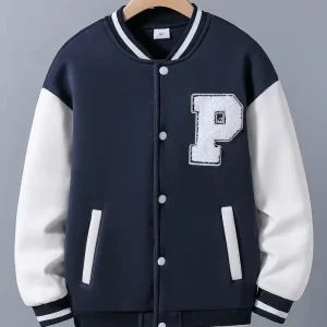 Veste teddy garçon noire et grise – Blouson varsity collège tendance