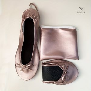 Ballerines pliables femme - Chaussures de danse confort avec nœud et pochette