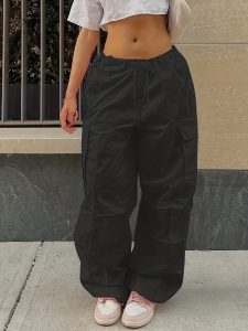 Pantalons décontractés taille haute en tissu léger